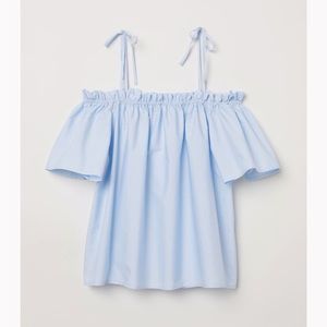H&M off the shoulder tie string light blue shirt